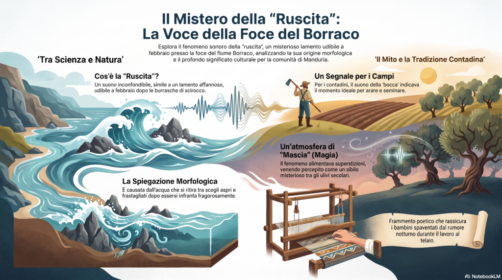 Manduria - "La occa ti Urracu", La foce del fiume Borraco che genera la "ruscita", il rumore