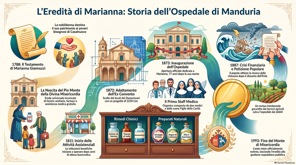 Infografica sulla storia dell'ospedale di Manduria  intitolato a Marianna Giannuzzi